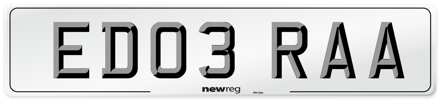 ED03 RAA Number Plate from New Reg